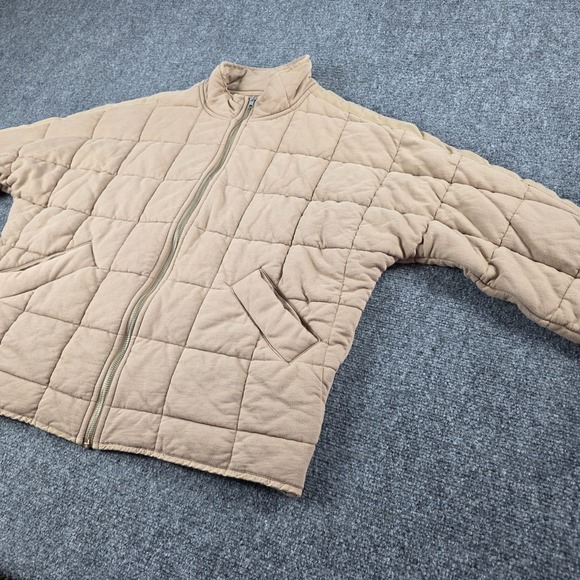 Quince Organic Cotton Quilted Knit Jacket Women Size L Chestnut Full Zip Puffer - Picture 3 of 9